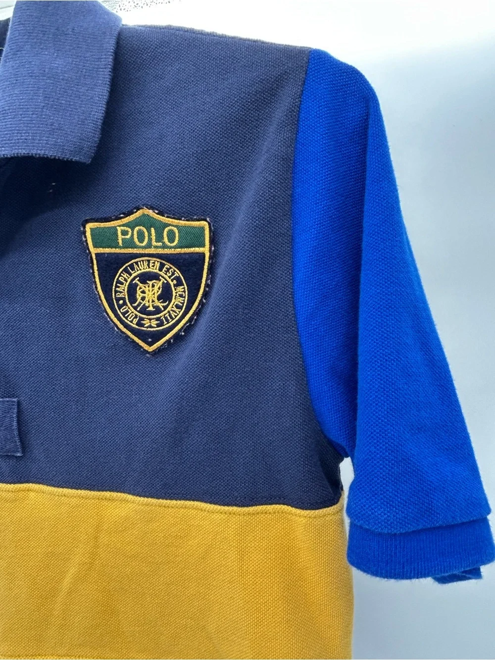Polo by Ralph Lauren Boys Navy Blue Royal Blue Gold Stripe Shirt Size 14/16